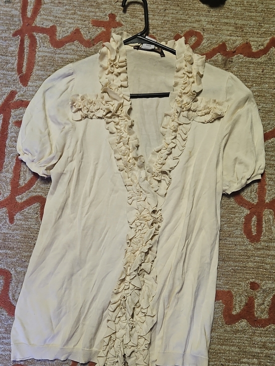 BCBGMaxAzria Tops - BCBGMaxAzria Cream Ruffle V-Neck Blouse